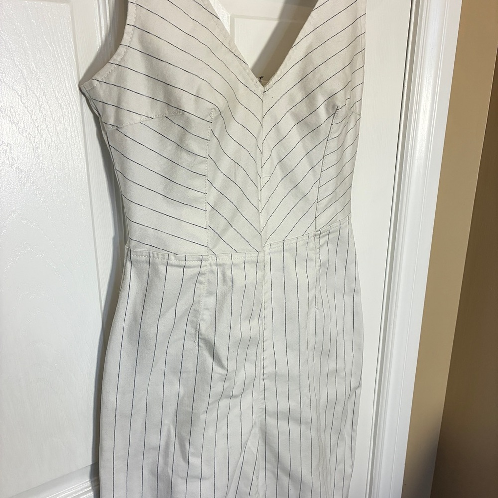 Dynamite Ivory Pinstripe Jumpsuit | Sleeveless | Cropped Size Small - Picture 2 of 9